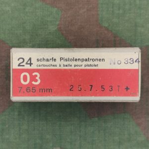 Munitionsschachtel 7.65 mm Pistolenpatrone 03, 24 Patronen, 1953 (07.25.)